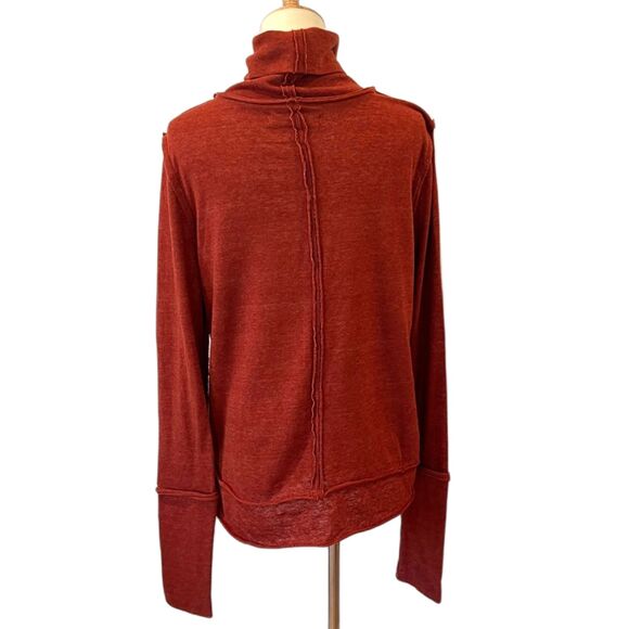 Free People We the Free Orange Rust Turtleneck Funnel Neck Knit Top Large - Picture 3 of 11